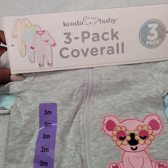 Koala Baby 3-Pack Coverall Multicolor Size 3Months 100% Cotton New - Picture 2 of 10